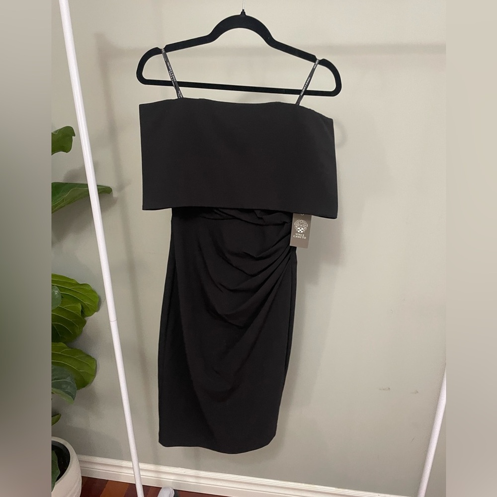 NWT Vince Camuto Off Shoulder Black Midi Shift Dress Size 4